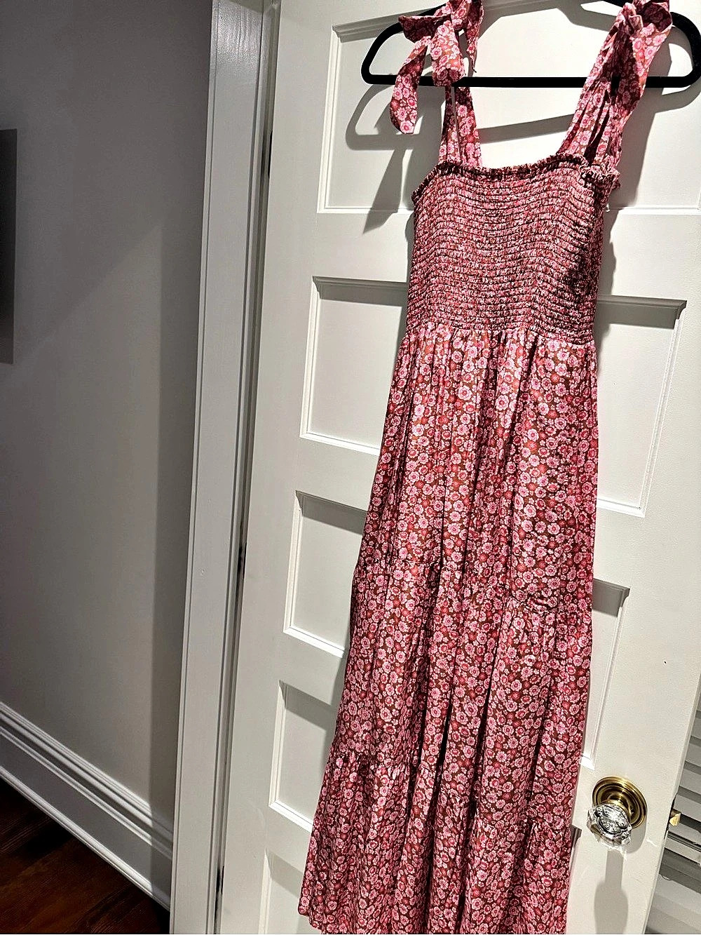 Xirena Florence Dress Floral Smocked Maxi Dress Pink & Brown Size Medium